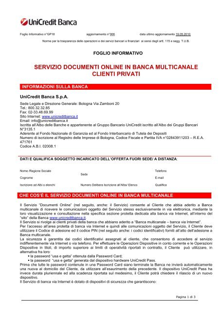 SERVIZIO DOCUMENTI ONLINE IN BANCA ... - Unicredit