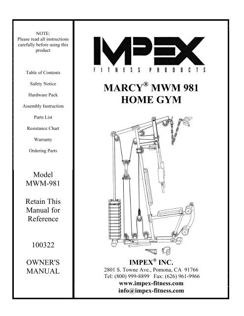 marcy mwm 981 home gym - Impex Fitness