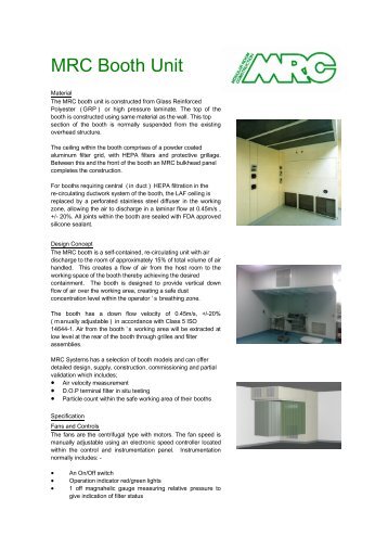 MRC Booth Unit Specification Sheet