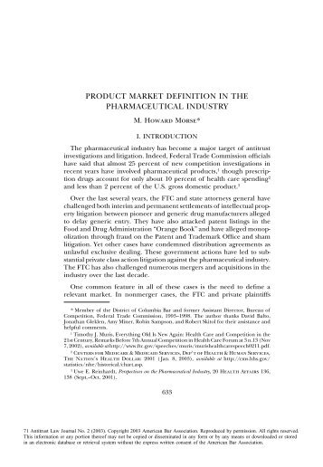 product market definition in the pharmaceutical industry
