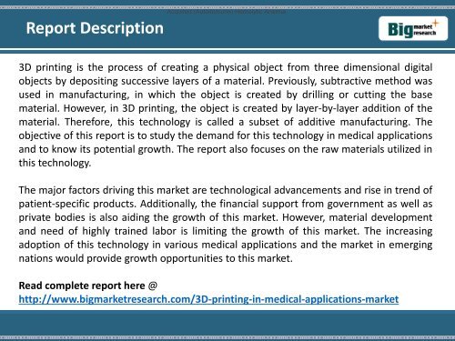 Research on 3D Printing in Medical Applications Market from all around the world 2013-2020