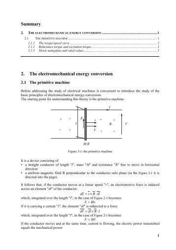 Summary 2. The electromechanical energy conversion