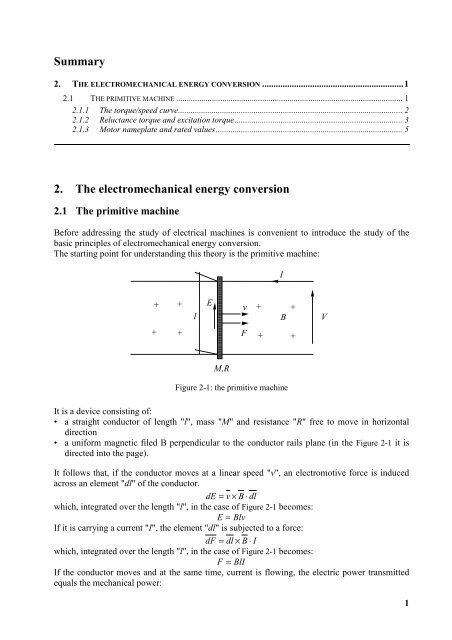 Summary 2. The electromechanical energy conversion