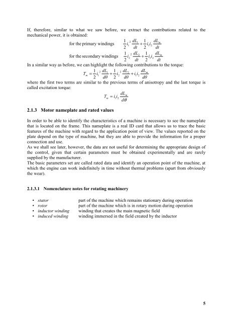 Summary 2. The electromechanical energy conversion