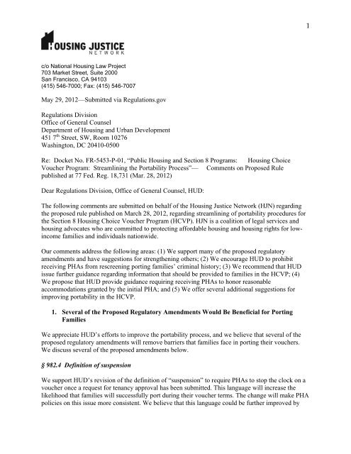 Hjn Letter On Proposed Hcv Regs Pdf 69 Kb National Low