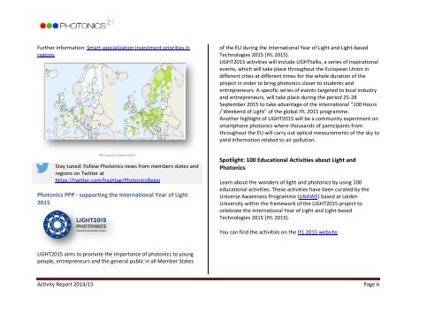 Photonics21 - Photonics PPP Activity Report 2014/15