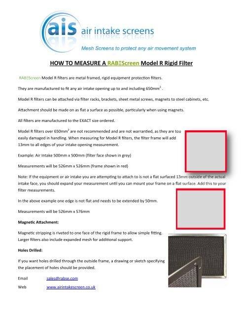 HOW TO MEASURE A RABΞScreen Model R Rigid Filter