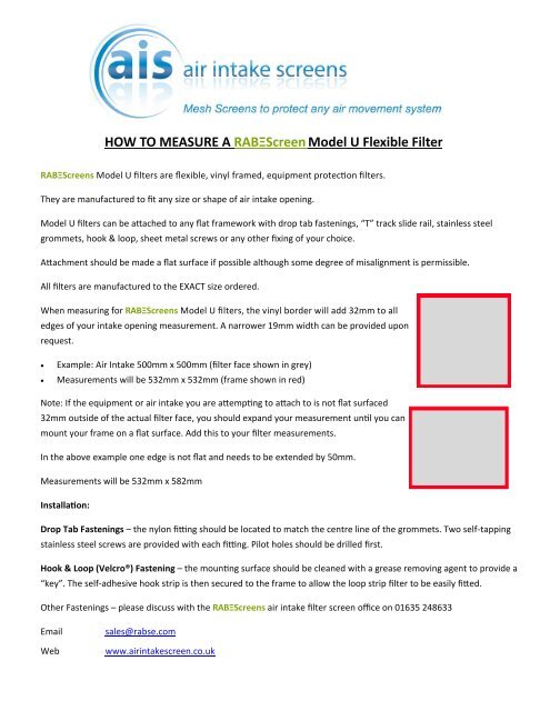 HOW TO MEASURE A RABΞScreen Model U Flexible Filter