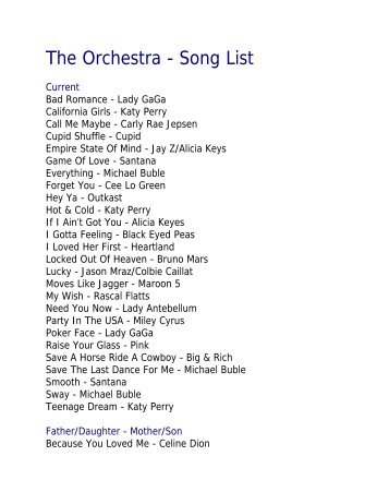 The Orchestra - Song List - Jerry Bruno Productions