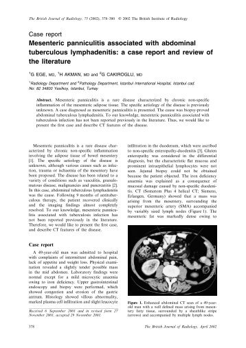 Mesenteric panniculitis associated with abdominal tuberculous ...