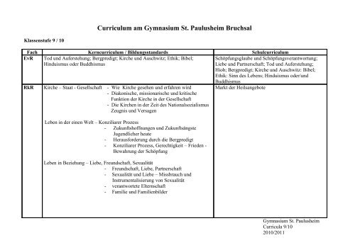 Curriculum am Gymnasium St. Paulusheim Bruchsal