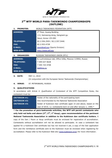 2nd WTF WORLD PARA-TAEKWONDO CHAMPIONSHIPS (OUTLINE)