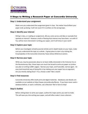 9 Steps to Writing a Research Paper at Concordia University Step 1 ...