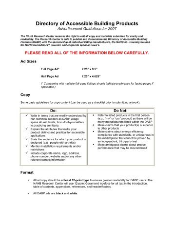 Directory of Accessible Building Products - ToolBase Services