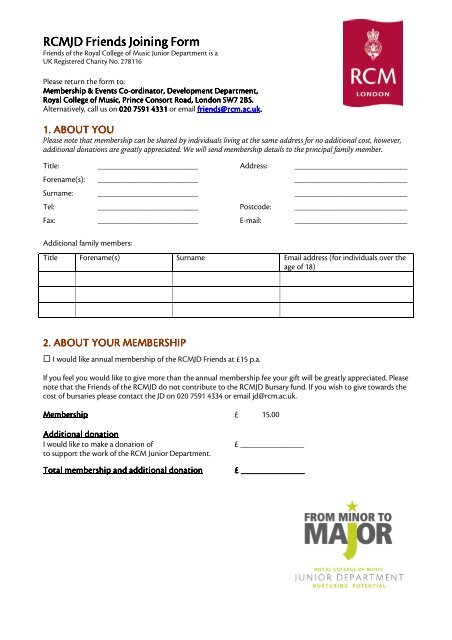 RCMJD Friends Membership Form - Royal College of Music