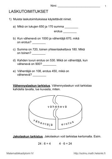 Matematiikkadiplomi IV - tehtävät - Helsinki.fi