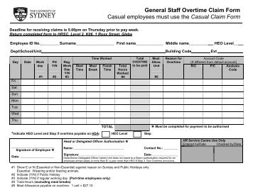 General Staff Overtime Claim Form - University of Sydney