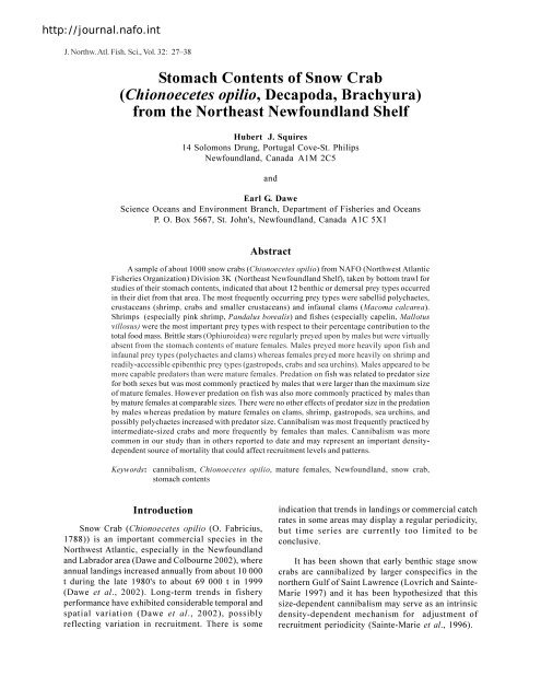 Stomach Contents of Snow Crab - Journal of Northwest Atlantic ...