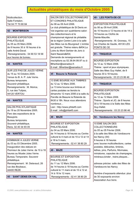 ActualitÃ©s philatÃ©liques du mois d'Octobre 2005 - Philatelistes.net