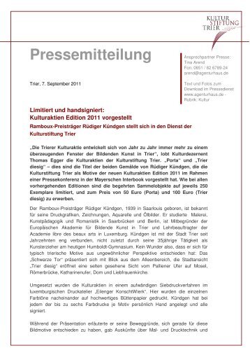 Pressemitteilung Praesentation Jahresedition ... - Kulturstiftung Trier