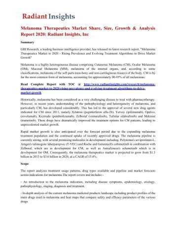 Melanoma Therapeutics Market Share, Size, Growth & Analysis Report 2020 Radiant Insights, Inc