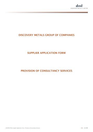 discovery metals group of companies supplier application form ...