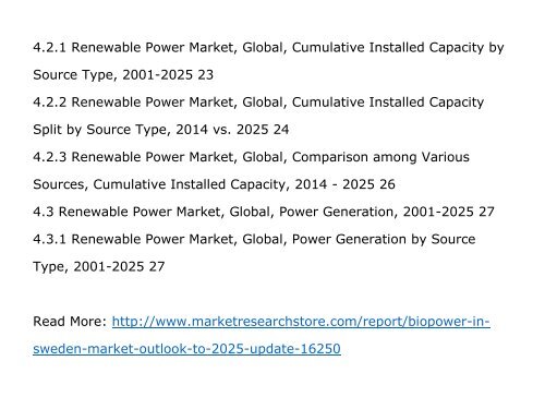 Market ReseMarkets:Biopower Sweden, Market Outlook to 2025, Update 2015arch Store