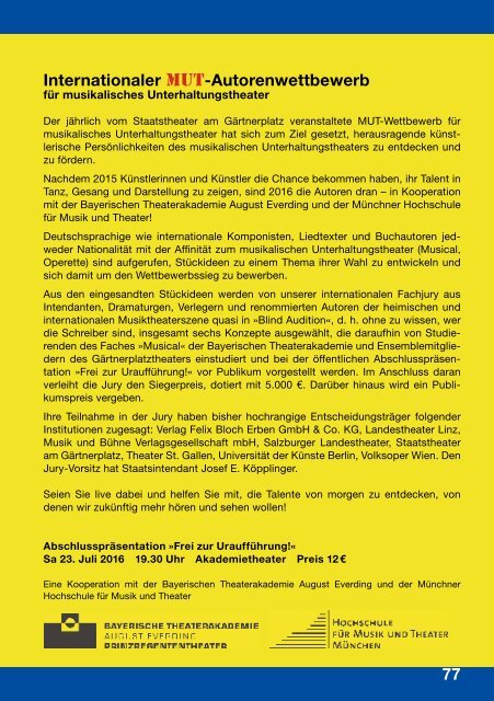 150 Jahre Gärtnerplatztheater - das Jahresheft der Spielzeit 2015/2016 www.gaertnerplatztheater.de