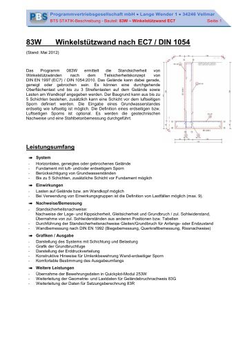 83W Winkelstützwand nach EC7 / DIN 1054