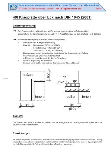 40I Kragplatte über Eck nach DIN  1045 (2001)