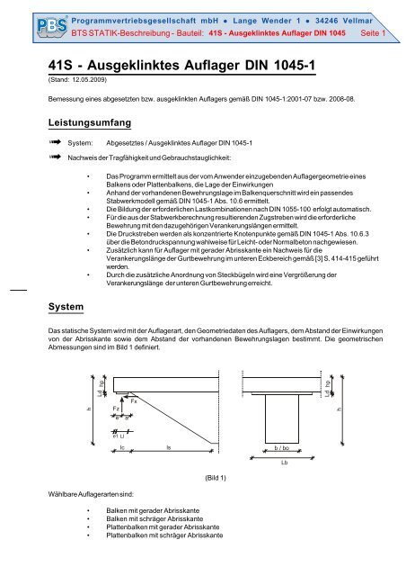 Ausgeklinktes Auflager DIN 1045-1 - PBS Programmvertriebs GmbH