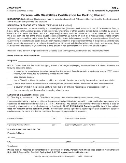 Persons with Disabilities Certification for Parking Placard