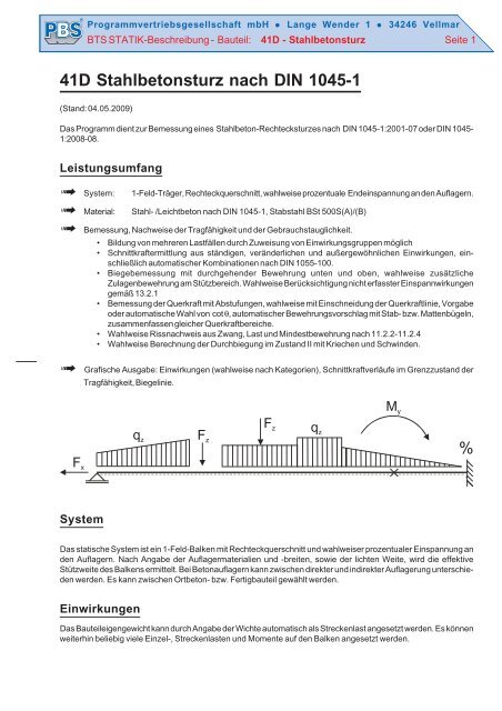 41D Stahlbetonsturz nach DIN 1045-1