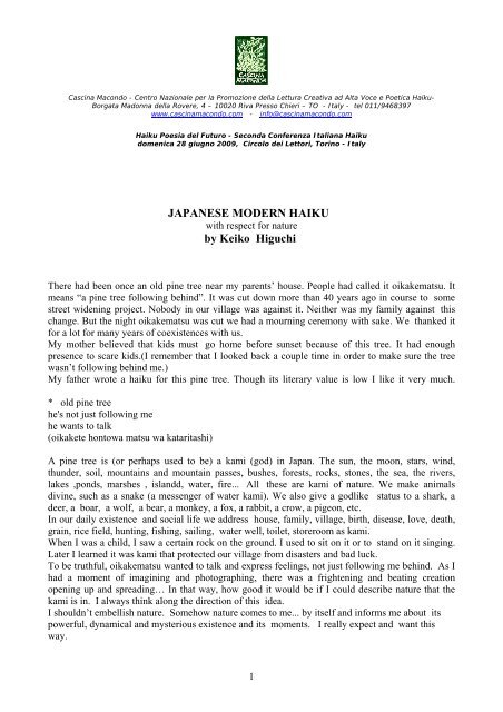 JAPANESE MODERN HAIKU by Keiko Higuchi - Cascina Macondo