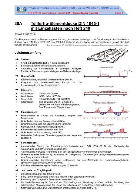 38A Teilfertig-Elementdecke DIN 1045-1 mit Einzellasten nach Heft ...