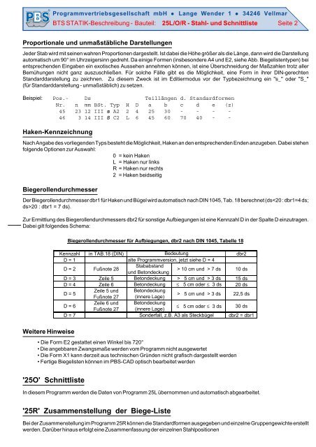 25L/O/R Stahl- und Schnittliste mit Zusammenstellung