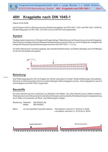 40H Kragplatte nach DIN 1045-1