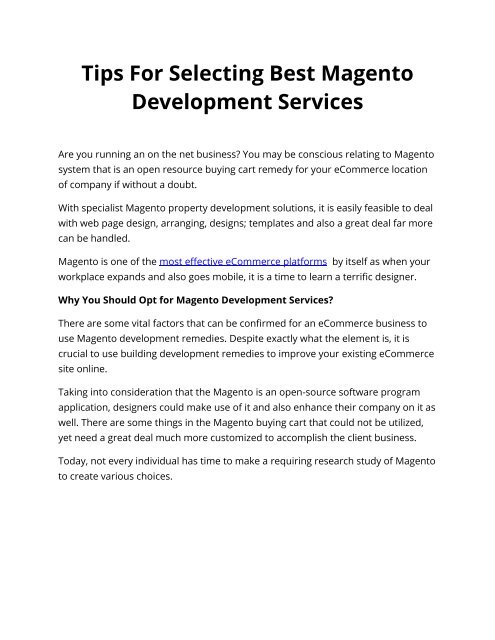 Tips For Selecting Best Magento Development Services