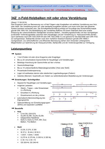 34Z n-Feld-Holzbalken mit oder ohne Verstärkung