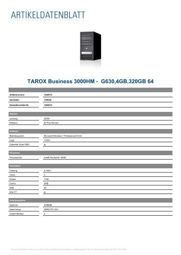 TAROX Business 3000HM - G630,4GB,320GB 64 - PCD-Store