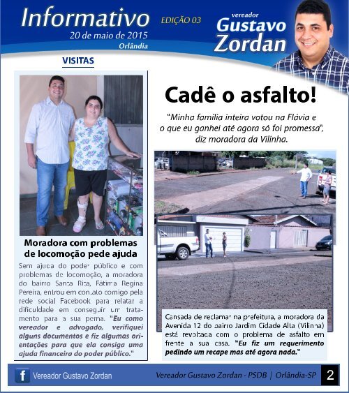 Informativo Vereador Gustavo Zordan Orlândia - 20 de maio de 2015