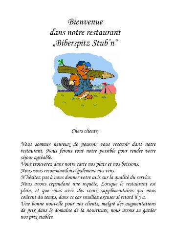 Bienvenue dans notre restaurant „Biberspitz Stub’n“