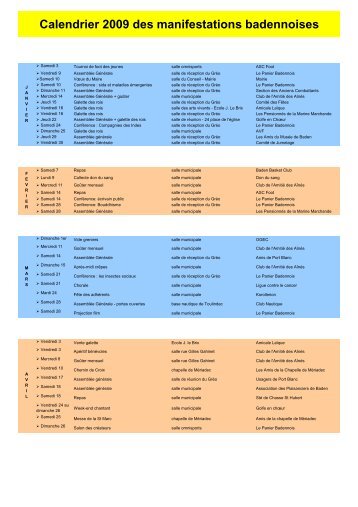 Calendrier 2009 des manifestations badennoises