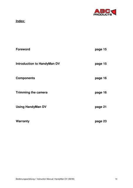 Anleitung - InstructionManual HandyMan DV 06_06 - ABC Products