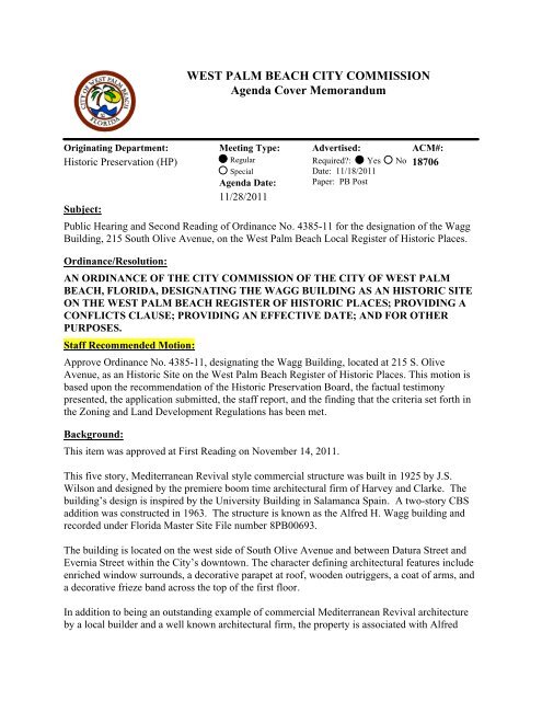 Agenda Cover Memorandum for 11/ - City of West Palm Beach