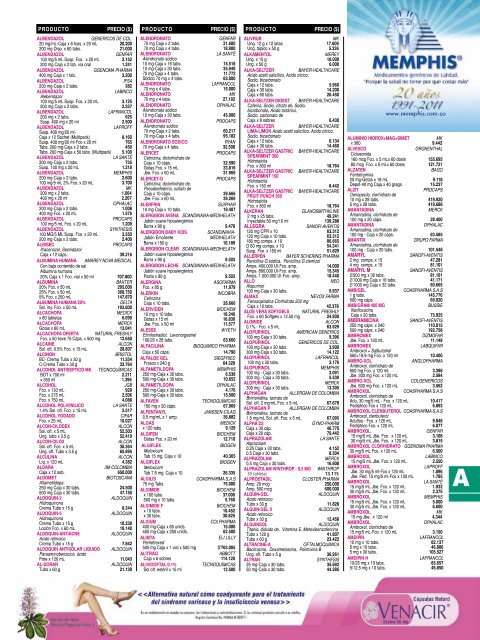 A Producto Precio Pro