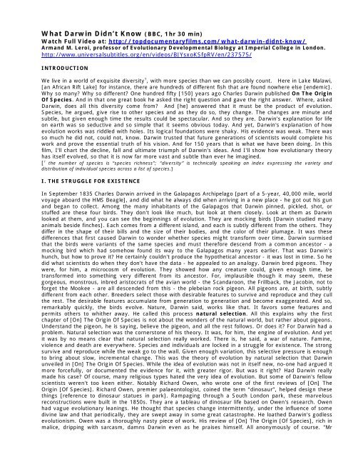 Video What Darwin Didn't Know (transcript) - eweb.furman.edu