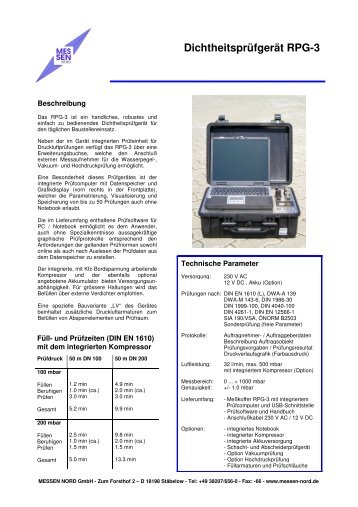 Dichtheitsprüfgerät RPG-3 mit optional integriertem Windows-Tablet-PC