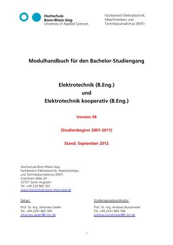 Modulhandbuch für den Bachelor-Studiengang Elektrotechnik (B.eng.)