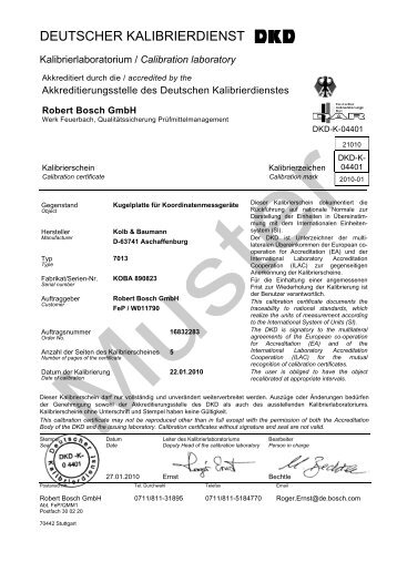 Muster-DKD-Kalibrierschein fÃ¼r EndmaÃe - Bosch-Kalibrierdienst